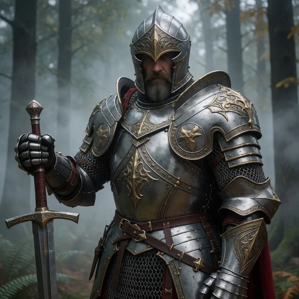 Personaje de rol de fantasía con espada brillante